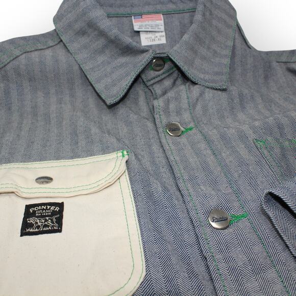 XL PointerBrand LCKing FisherStripe Chore Coat DrillDuckPocket GreenStitch USA - Picture 4 of 16